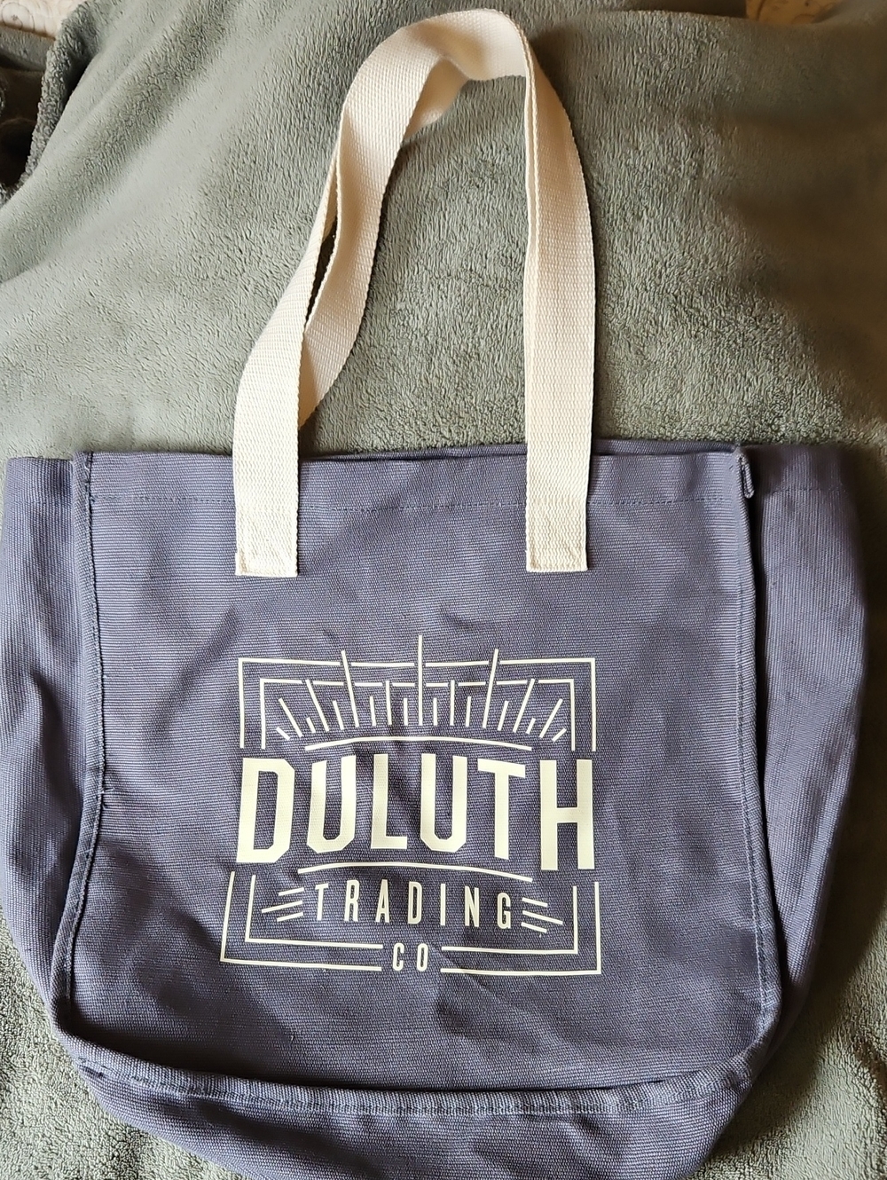 Duluth Trading Co Slate Canvas Tote with Cream Handles